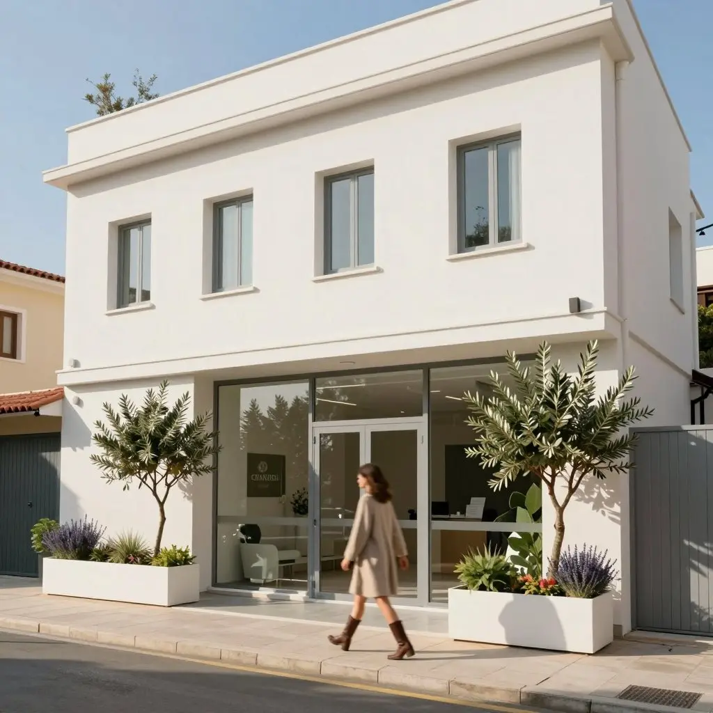 Μια γυναίκα περπατά μπροστά από την είσοδο του κτιρίου του ιατρείου